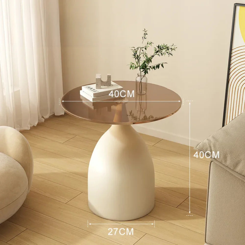 Varellia Modern round Glass Side Table | Minimalist Steel Accent Table | Elegant Coffee & Nightstand Table