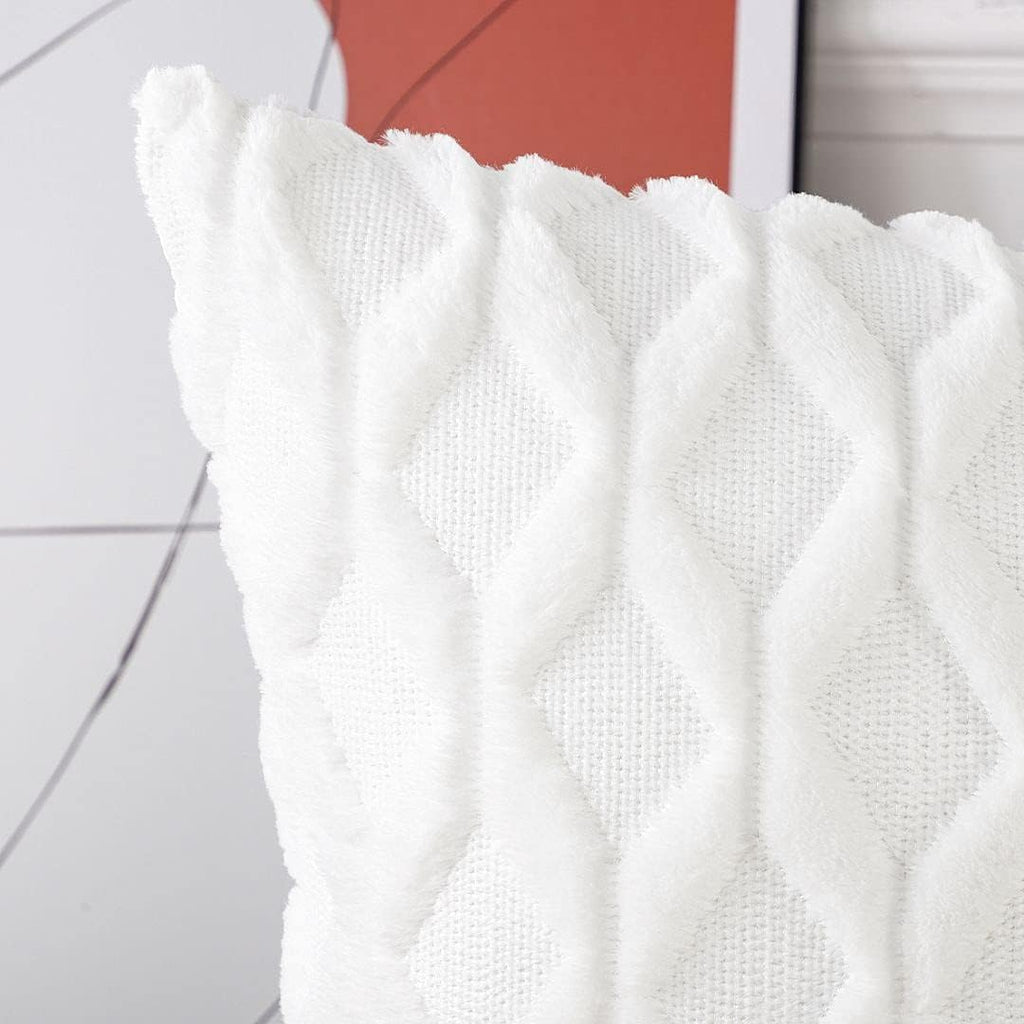 Lot De 2 Doux Peluche Laine Courte Velours Décoratif Housses De Coussin Luxe Style Pour Canapé Chambre Blanc 40 X 40 Cm