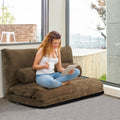 Canapé Convertible 2 Places Réglables À 6 Positions 90-180° Avec 2 Oreillers En Velours Côtelé Pour Salon Chambre Beige/Bleu/Café/Gris