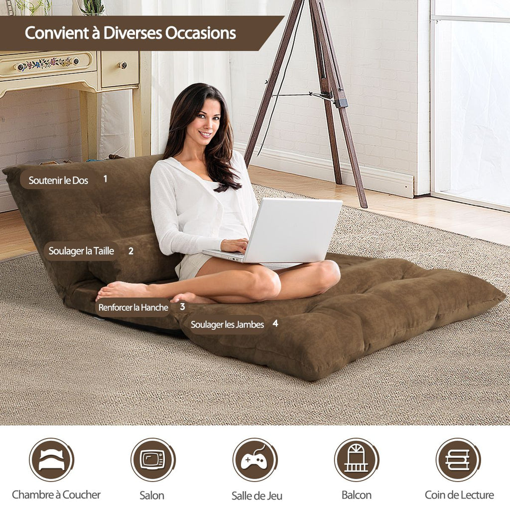 Canapé Convertible 2 Places Réglables À 6 Positions 90-180° Avec 2 Oreillers En Velours Côtelé Pour Salon Chambre Beige/Bleu/Café/Gris