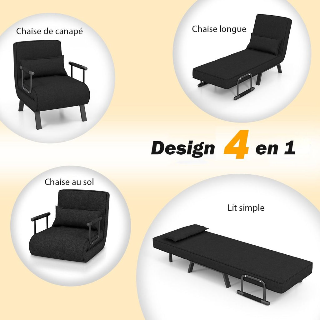 Fauteuil Convertible À Lit 1 Place Fauteuil De Salon 4-En-1 Dossier Réglable En 6 Positions Avec Oreiller 7 Couleurs Au Choix