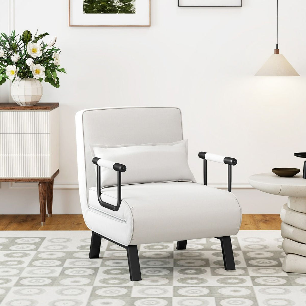 Fauteuil Convertible À Lit 1 Place Fauteuil De Salon 4-En-1 Dossier Réglable En 6 Positions Avec Oreiller 7 Couleurs Au Choix