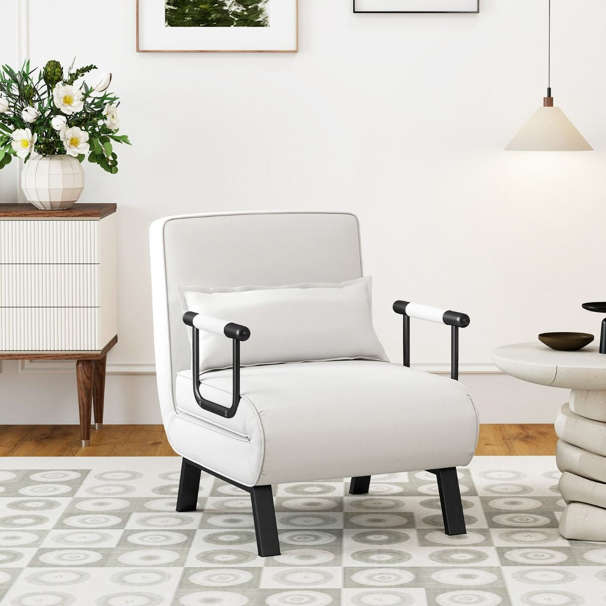 Fauteuil Convertible À Lit 1 Place Fauteuil De Salon 4-En-1 Dossier Réglable En 6 Positions Avec Oreiller 7 Couleurs Au Choix