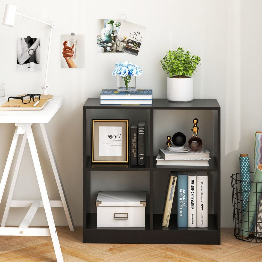 Bibliothèque Étagère Rangement À 3 Niveaux Avec 4 Compartiments Ouverts Meuble Cube De Rangement En Bois 73 X 33 X 73Cm Noir/Blanc/Naturel