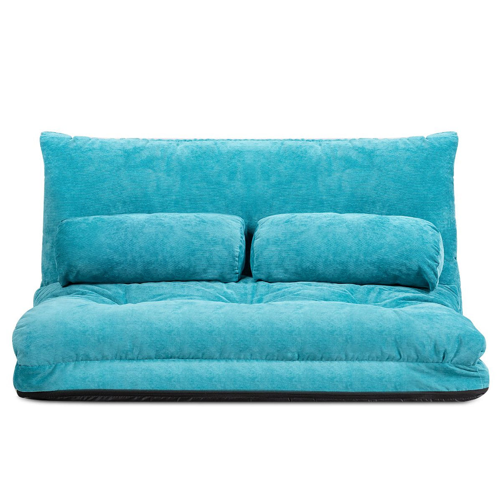 Canapé Convertible 2 Places Réglables À 6 Positions 90-180° Avec 2 Oreillers En Velours Côtelé Pour Salon Chambre Beige/Bleu/Café/Gris
