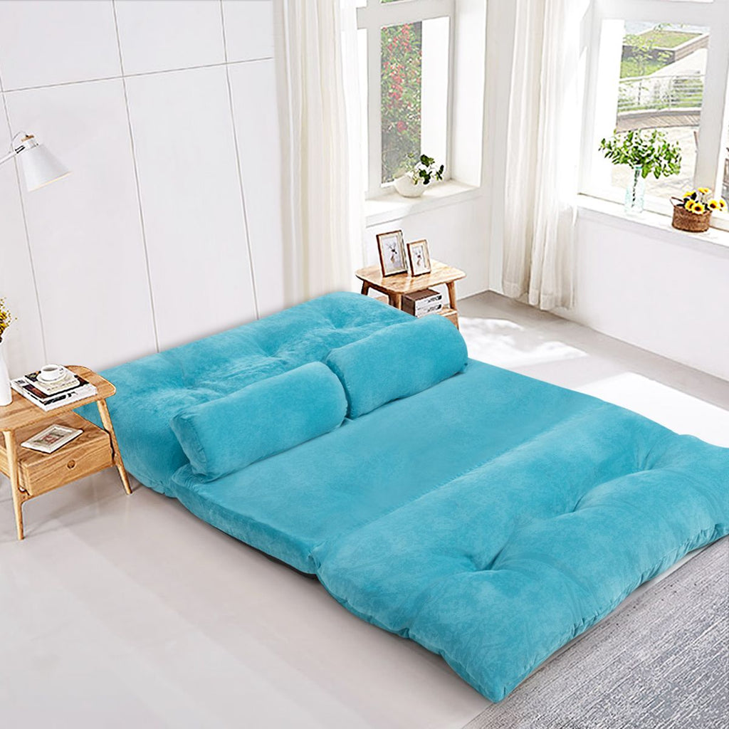 Canapé Convertible 2 Places Réglables À 6 Positions 90-180° Avec 2 Oreillers En Velours Côtelé Pour Salon Chambre Beige/Bleu/Café/Gris