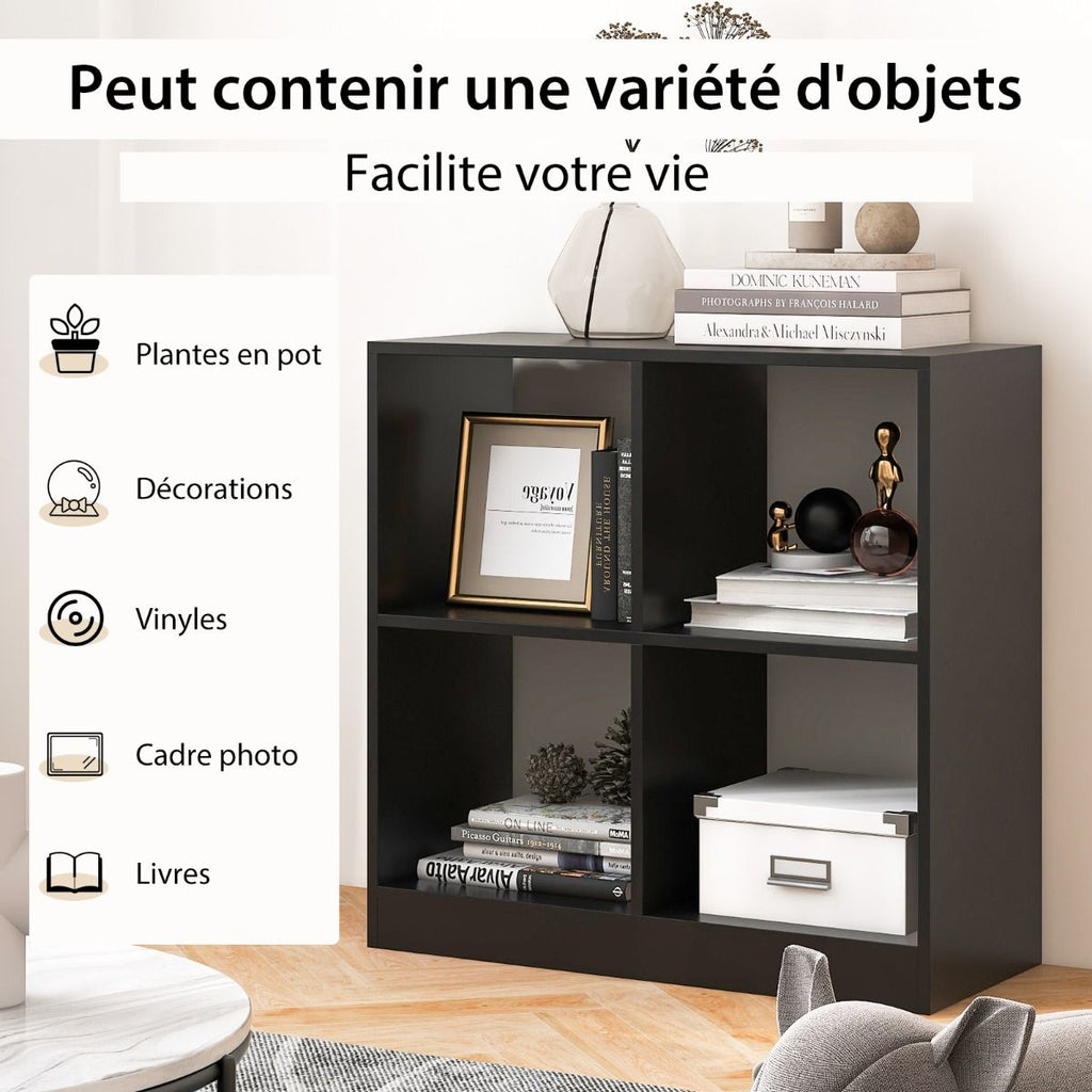 Bibliothèque Étagère Rangement À 3 Niveaux Avec 4 Compartiments Ouverts Meuble Cube De Rangement En Bois 73 X 33 X 73Cm Noir/Blanc/Naturel