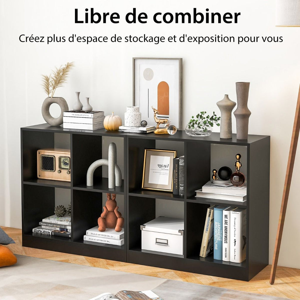 Bibliothèque Étagère Rangement À 3 Niveaux Avec 4 Compartiments Ouverts Meuble Cube De Rangement En Bois 73 X 33 X 73Cm Noir/Blanc/Naturel