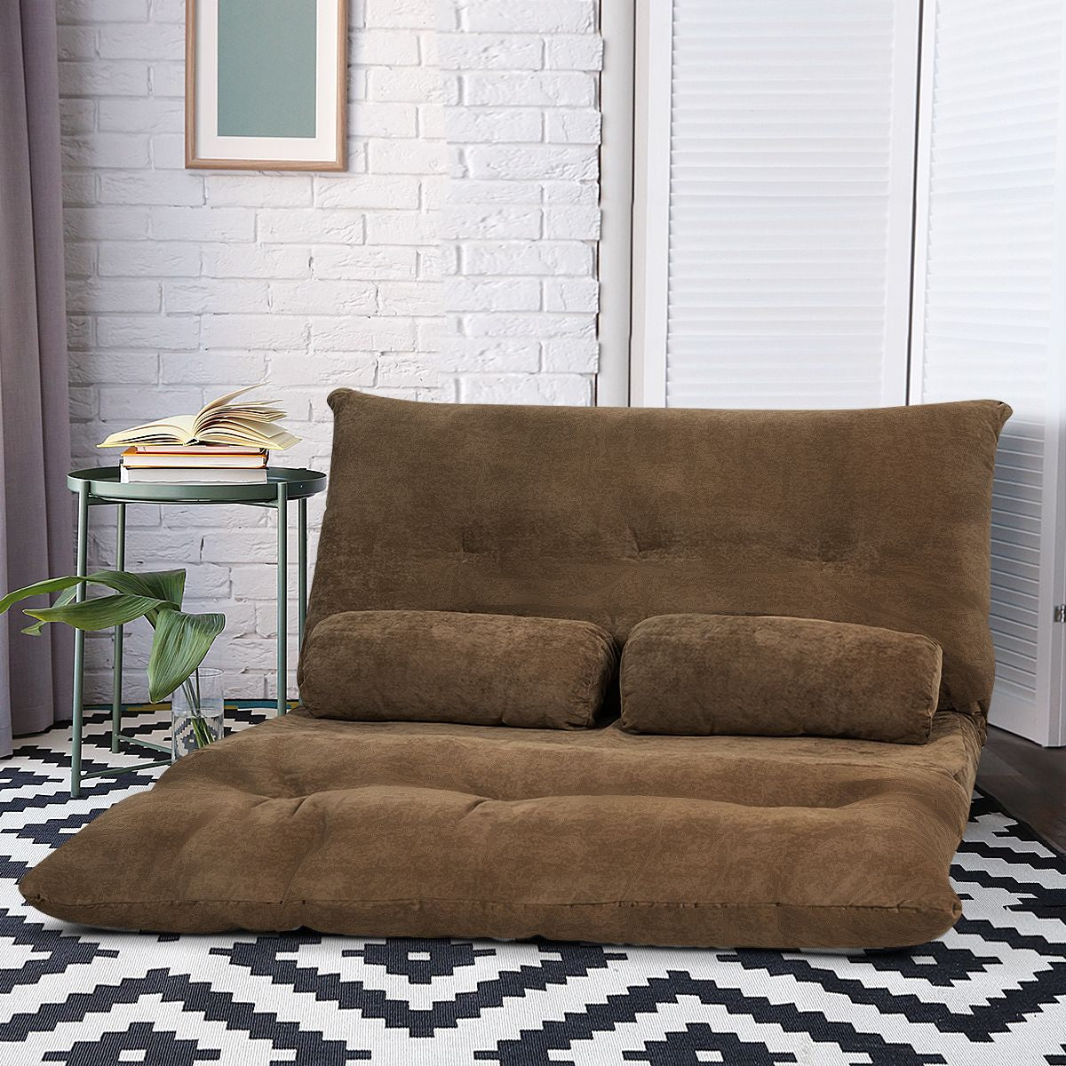 Canapé Convertible 2 Places Réglables À 6 Positions 90-180° Avec 2 Oreillers En Velours Côtelé Pour Salon Chambre Beige/Bleu/Café/Gris