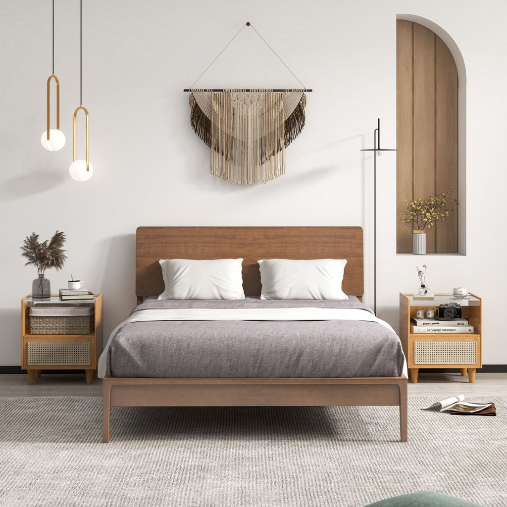 2 Tables De Chevet Avec Tiroir Table D'Appoint En Bambou Avec Plateau En Verrepieds En Bois Massif 43 X 35 X 50 Cm Brun/Naturel