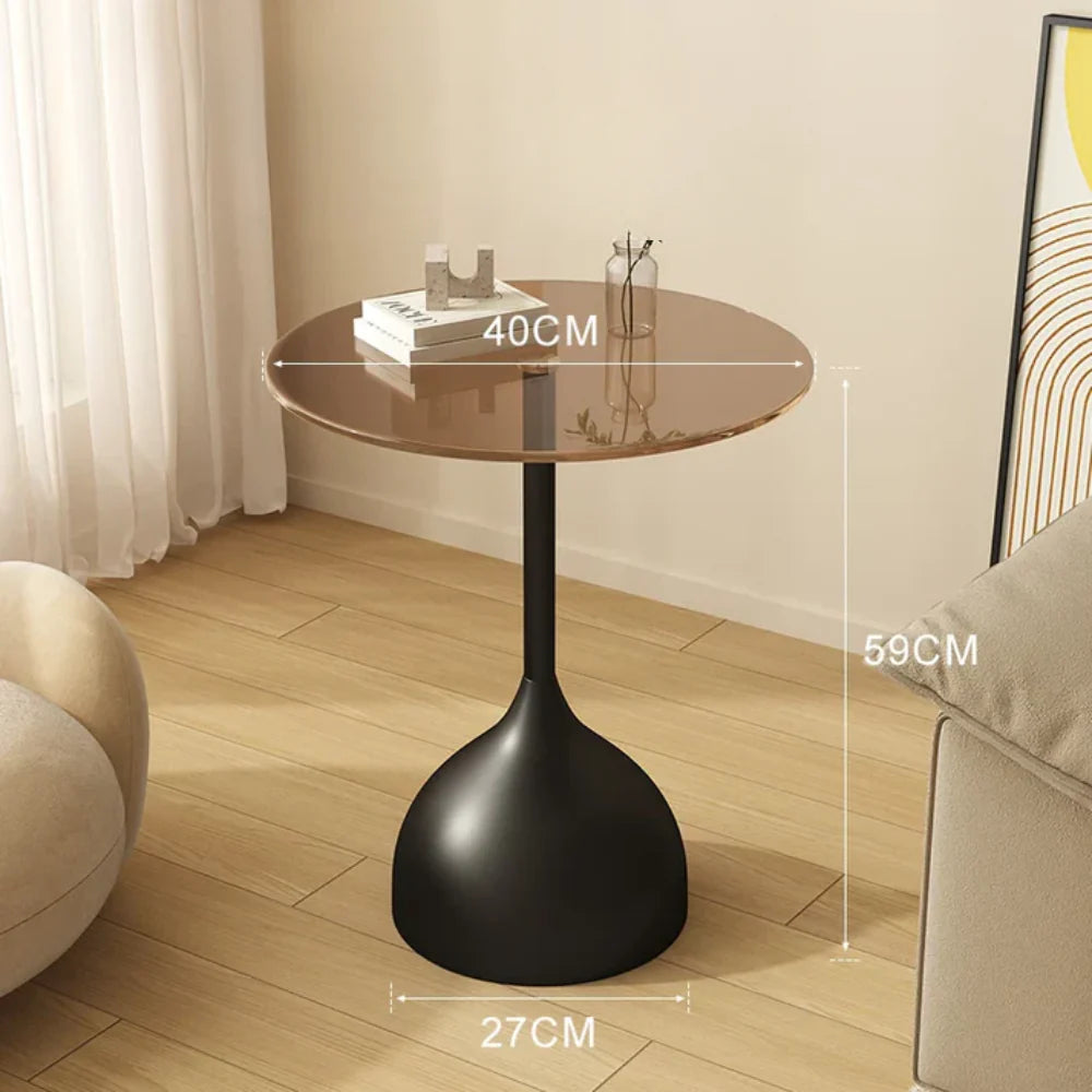 Varellia Modern round Glass Side Table | Minimalist Steel Accent Table | Elegant Coffee & Nightstand Table