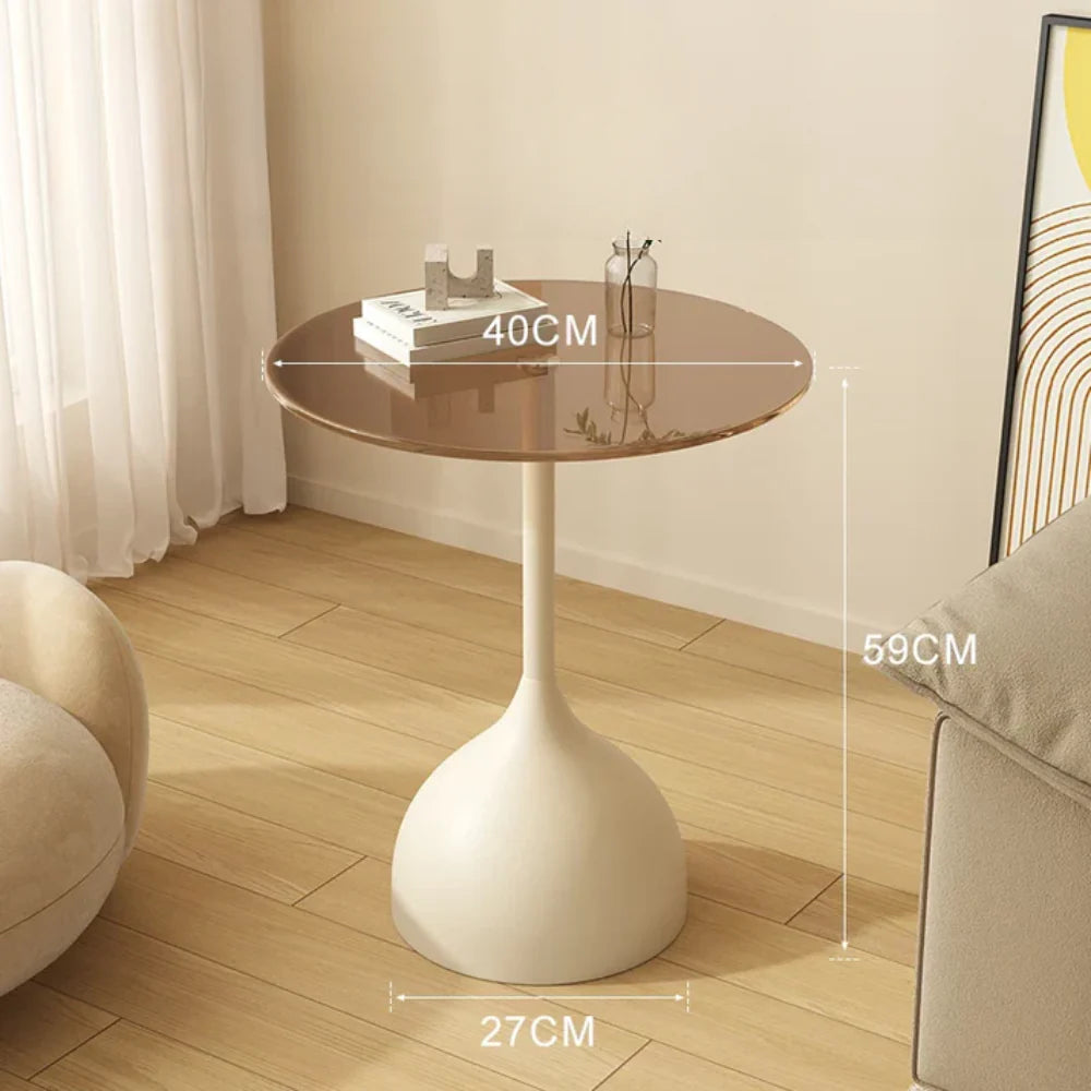 Varellia Modern round Glass Side Table | Minimalist Steel Accent Table | Elegant Coffee & Nightstand Table