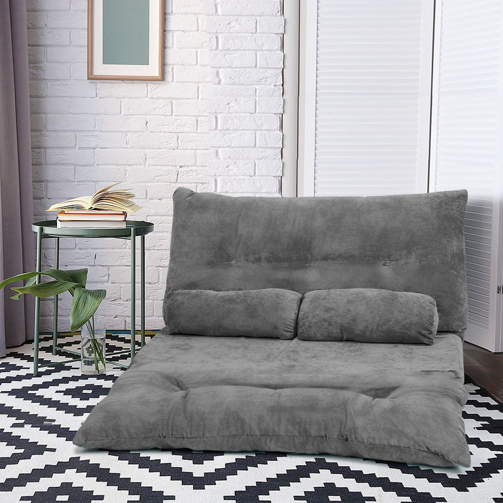Canapé Convertible 2 Places Réglables À 6 Positions 90-180° Avec 2 Oreillers En Velours Côtelé Pour Salon Chambre Beige/Bleu/Café/Gris