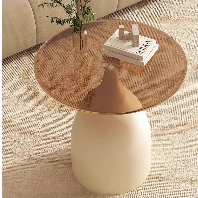 Varellia Modern round Glass Side Table | Minimalist Steel Accent Table | Elegant Coffee & Nightstand Table