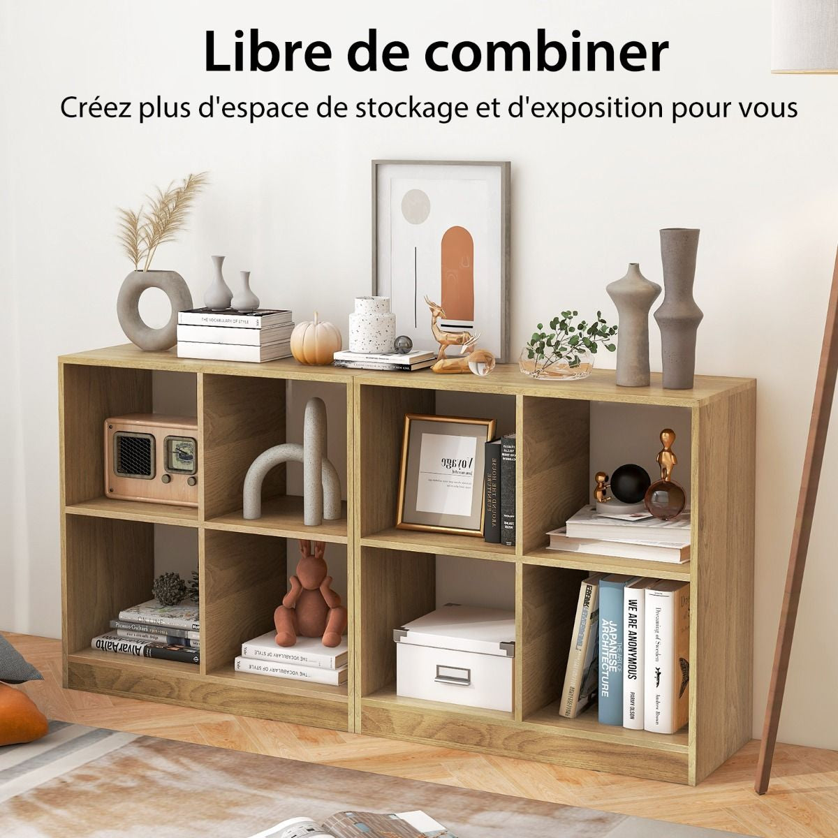 Bibliothèque Étagère Rangement À 3 Niveaux Avec 4 Compartiments Ouverts Meuble Cube De Rangement En Bois 73 X 33 X 73Cm Noir/Blanc/Naturel