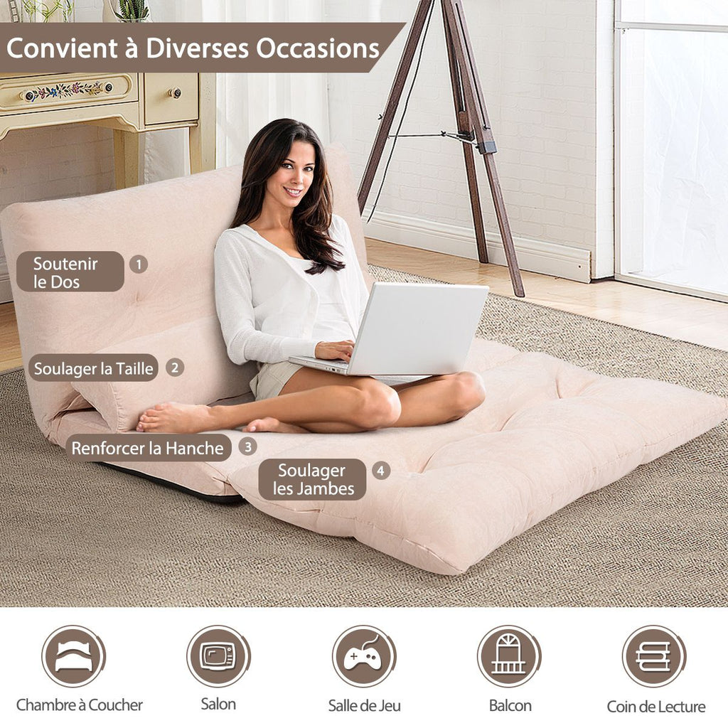 Canapé Convertible 2 Places Réglables À 6 Positions 90-180° Avec 2 Oreillers En Velours Côtelé Pour Salon Chambre Beige/Bleu/Café/Gris