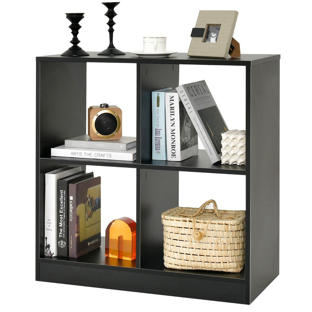 Bibliothèque Étagère Rangement À 3 Niveaux Avec 4 Compartiments Ouverts Meuble Cube De Rangement En Bois 73 X 33 X 73Cm Noir/Blanc/Naturel