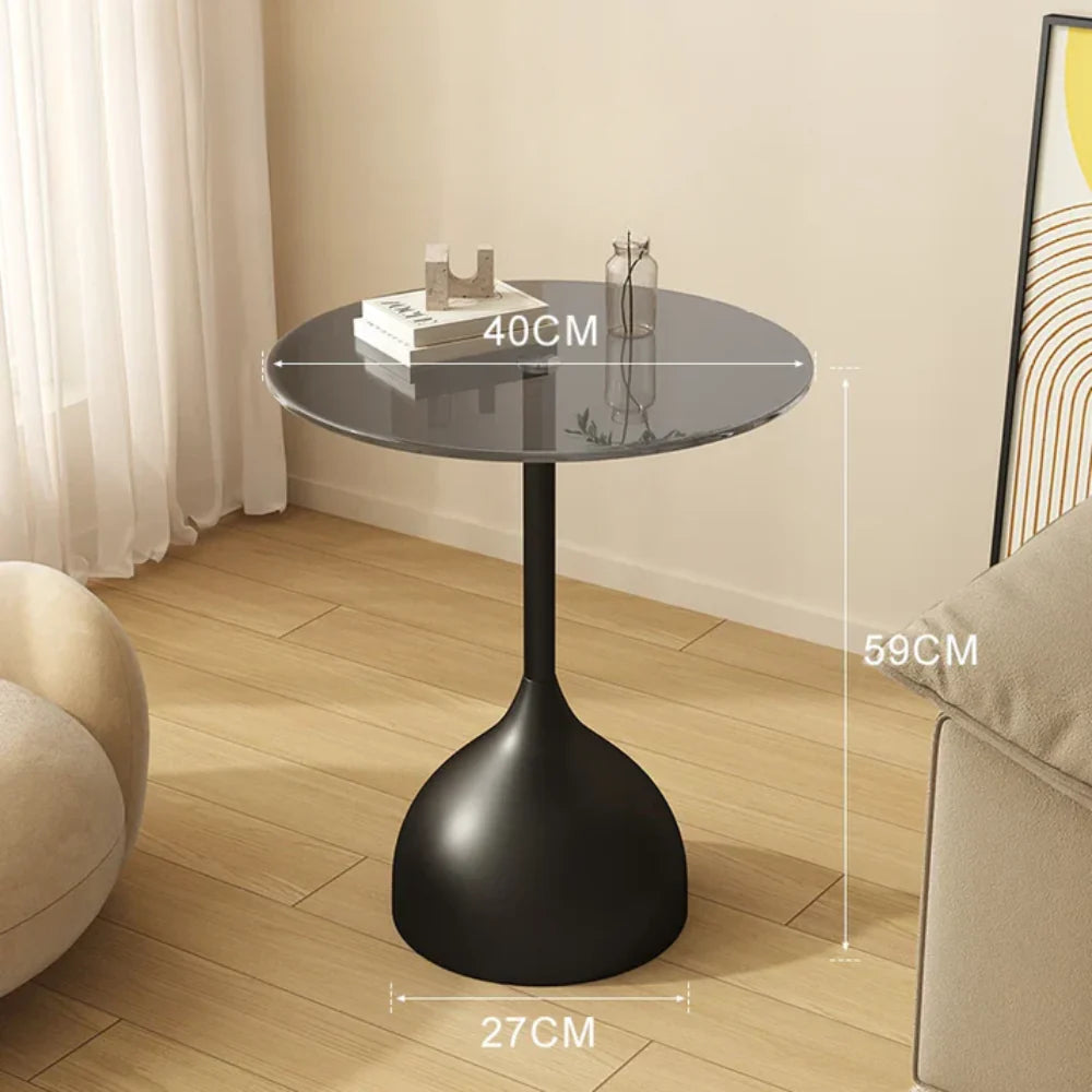 Varellia Modern round Glass Side Table | Minimalist Steel Accent Table | Elegant Coffee & Nightstand Table