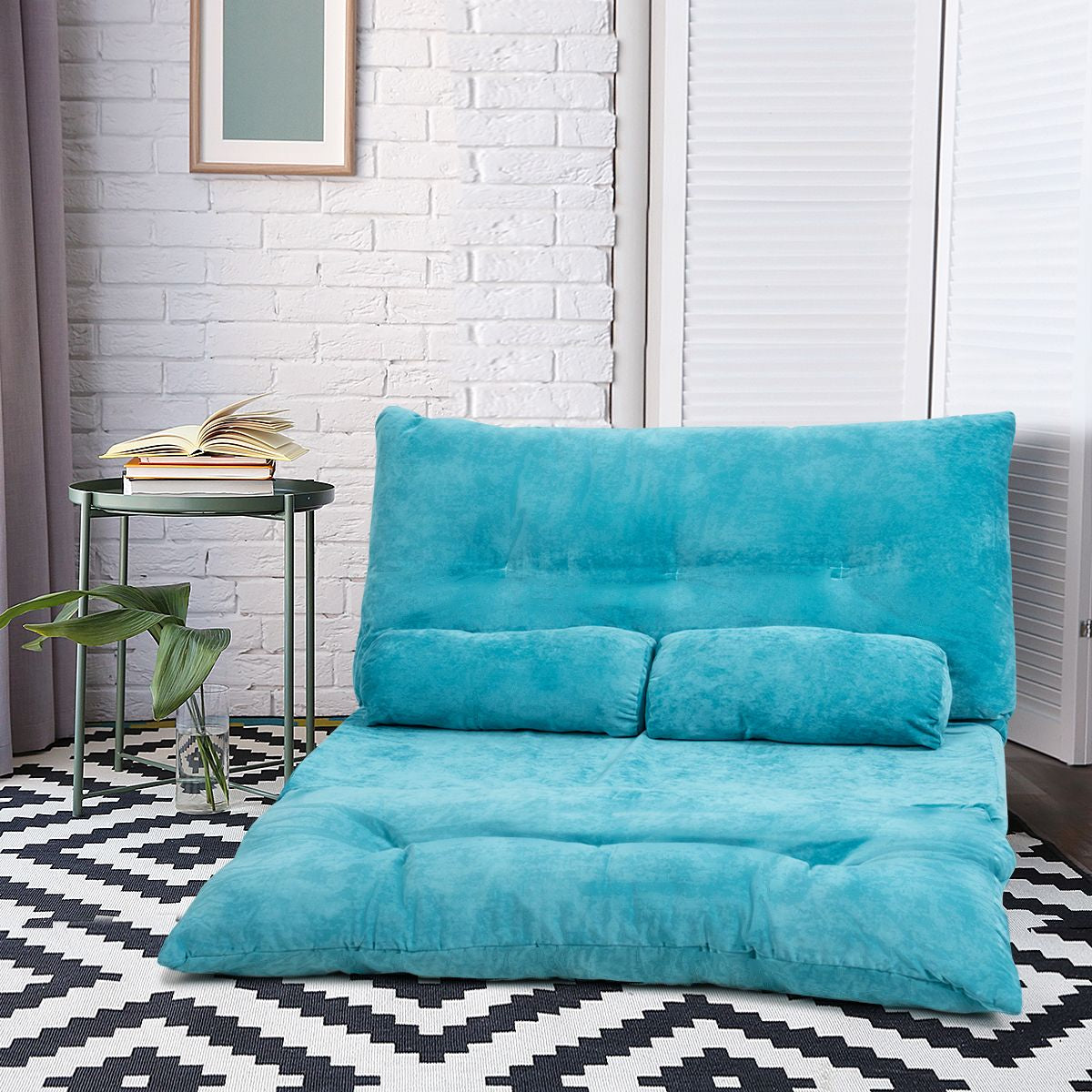 Canapé Convertible 2 Places Réglables À 6 Positions 90-180° Avec 2 Oreillers En Velours Côtelé Pour Salon Chambre Beige/Bleu/Café/Gris