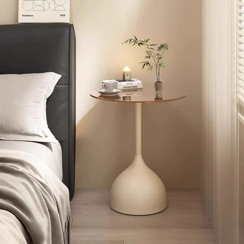 Varellia Modern round Glass Side Table | Minimalist Steel Accent Table | Elegant Coffee & Nightstand Table