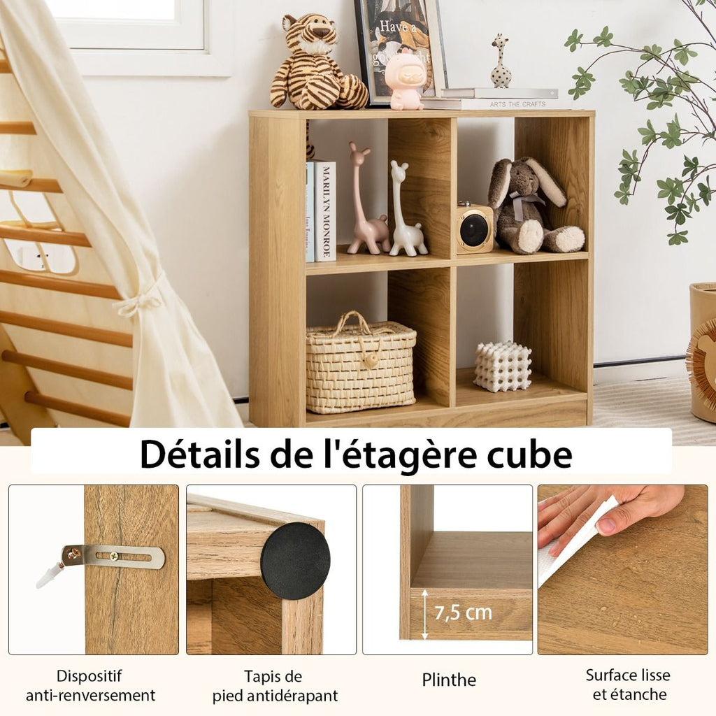 Bibliothèque Étagère Rangement À 3 Niveaux Avec 4 Compartiments Ouverts Meuble Cube De Rangement En Bois 73 X 33 X 73Cm Noir/Blanc/Naturel