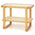 Table D'Appoint En Bambou À 2 Niveaux Plateau En Verre Table De Chevet Table Basse Compacte Pour Chambre Salon Naturel