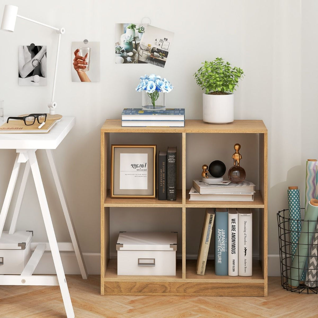 Bibliothèque Étagère Rangement À 3 Niveaux Avec 4 Compartiments Ouverts Meuble Cube De Rangement En Bois 73 X 33 X 73Cm Noir/Blanc/Naturel
