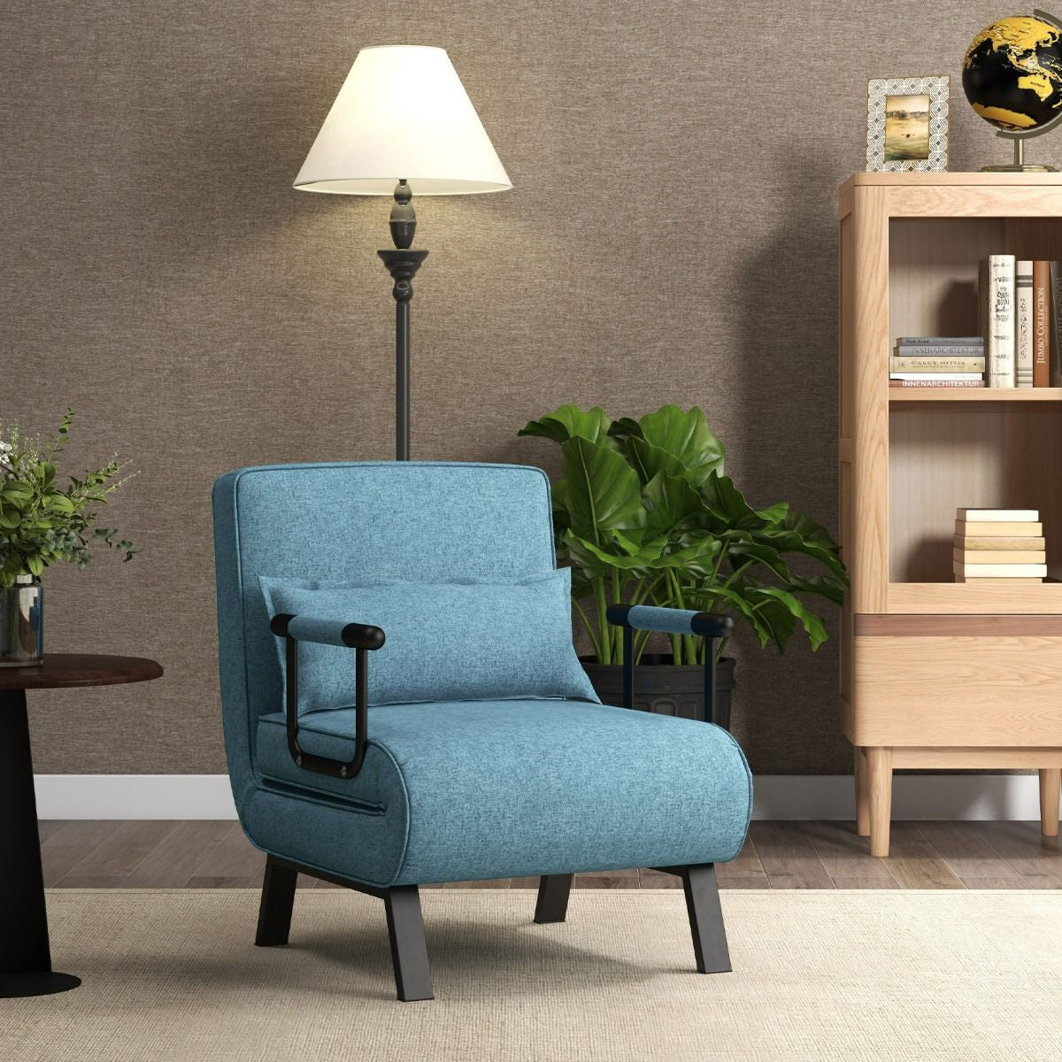 Fauteuil Convertible À Lit 1 Place Fauteuil De Salon 4-En-1 Dossier Réglable En 6 Positions Avec Oreiller 7 Couleurs Au Choix