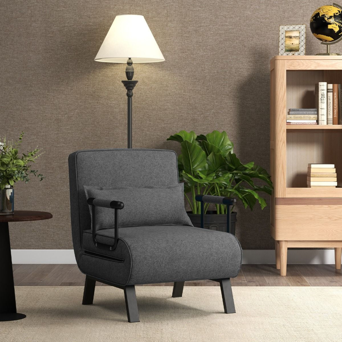 Fauteuil Convertible À Lit 1 Place Fauteuil De Salon 4-En-1 Dossier Réglable En 6 Positions Avec Oreiller 7 Couleurs Au Choix