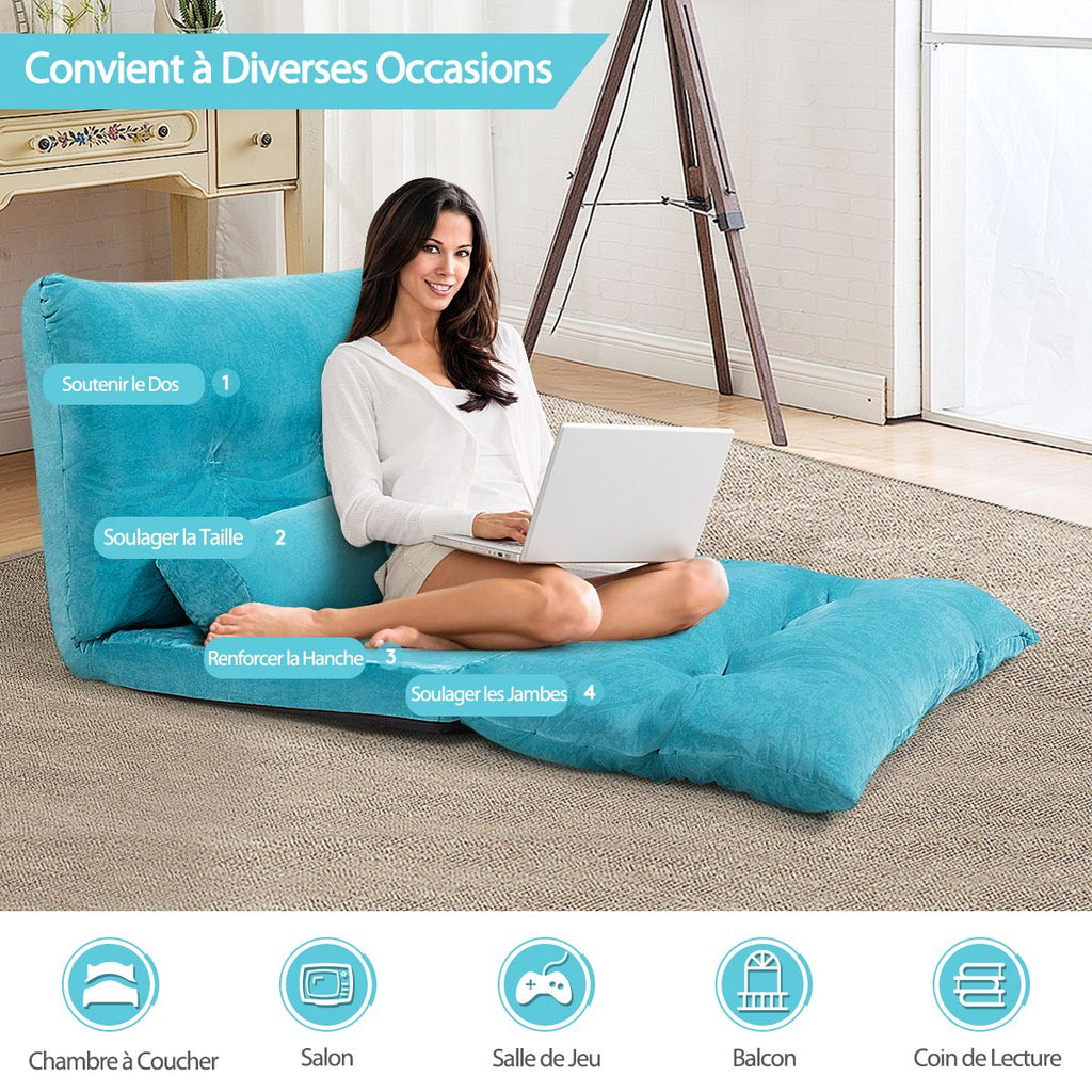 Canapé Convertible 2 Places Réglables À 6 Positions 90-180° Avec 2 Oreillers En Velours Côtelé Pour Salon Chambre Beige/Bleu/Café/Gris