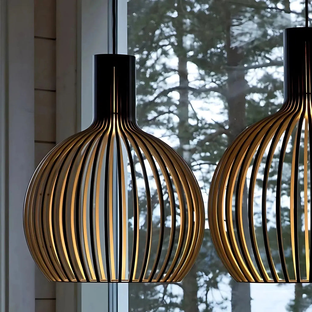 Wooden Pendant Lamp – Scandinavian Open Design with Warm Ambient E27 Lighting