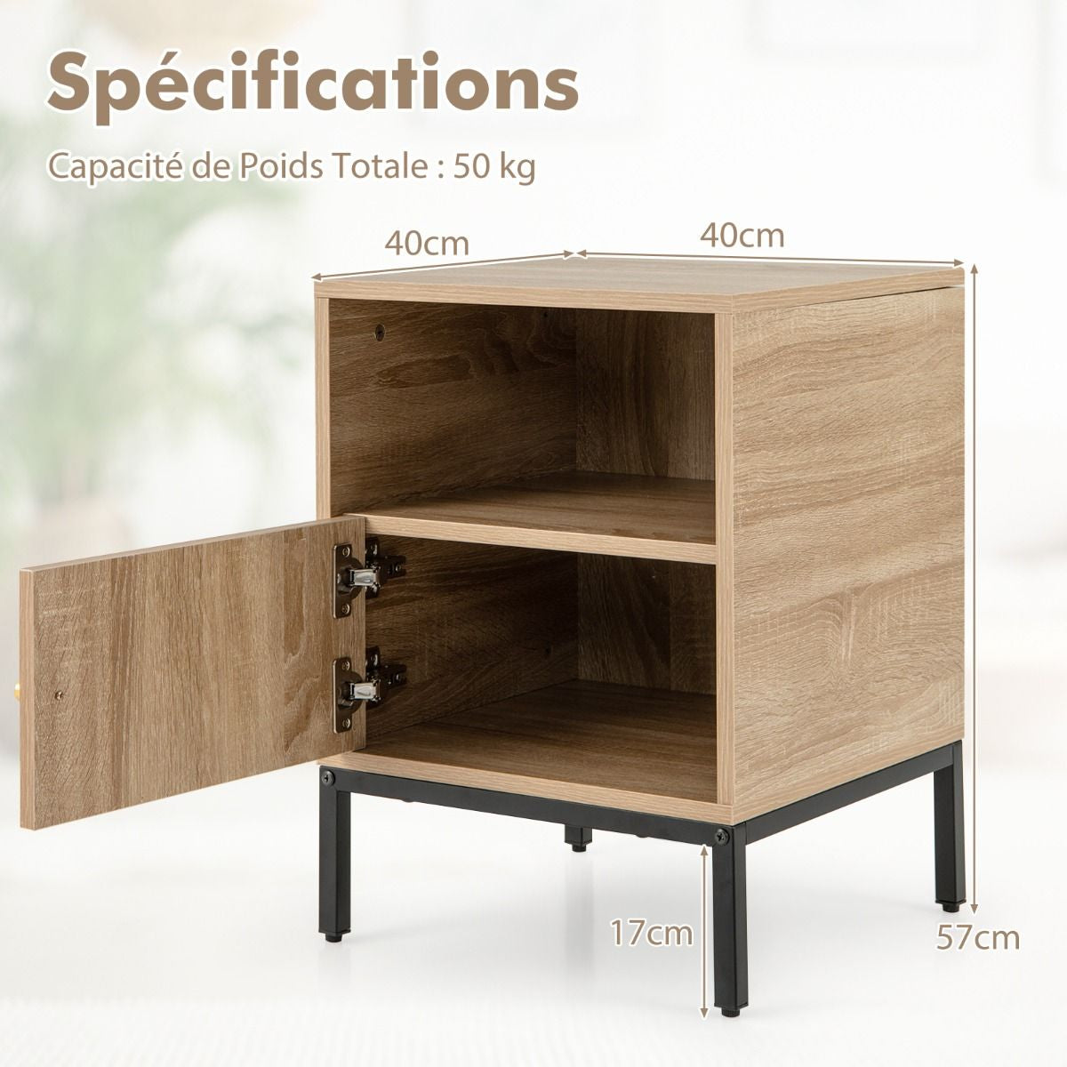 Table de Chevet Rotin — Pieds Métal