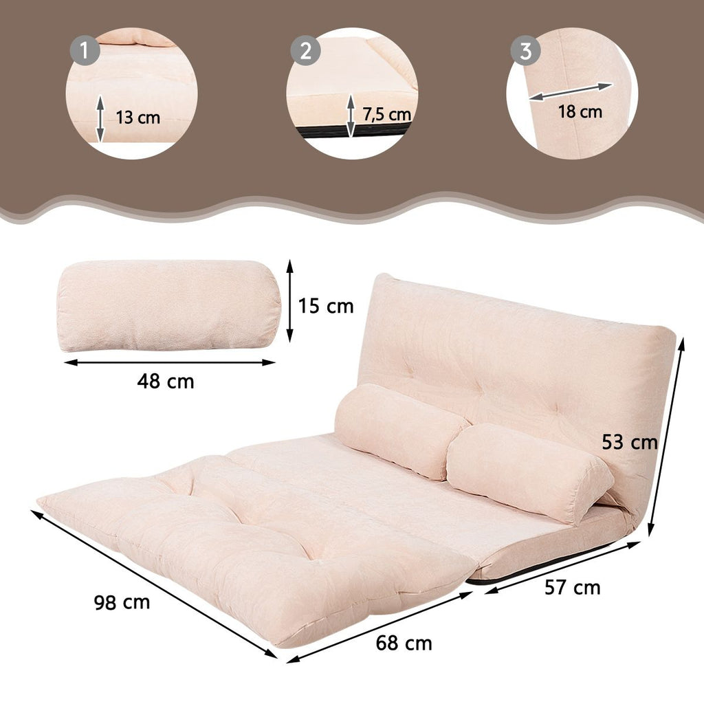 Canapé Convertible 2 Places Réglables À 6 Positions 90-180° Avec 2 Oreillers En Velours Côtelé Pour Salon Chambre Beige/Bleu/Café/Gris