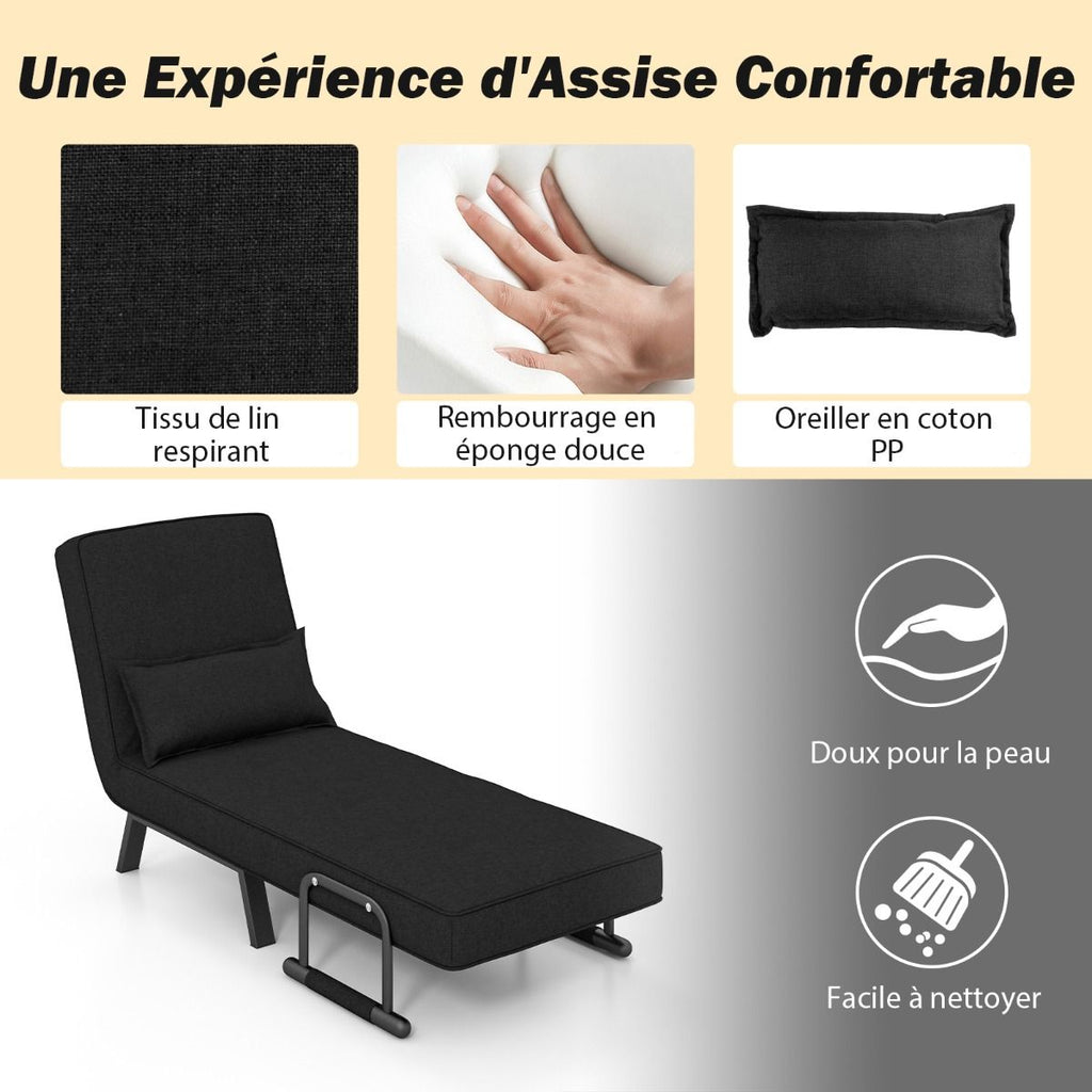 Fauteuil Convertible À Lit 1 Place Fauteuil De Salon 4-En-1 Dossier Réglable En 6 Positions Avec Oreiller 7 Couleurs Au Choix