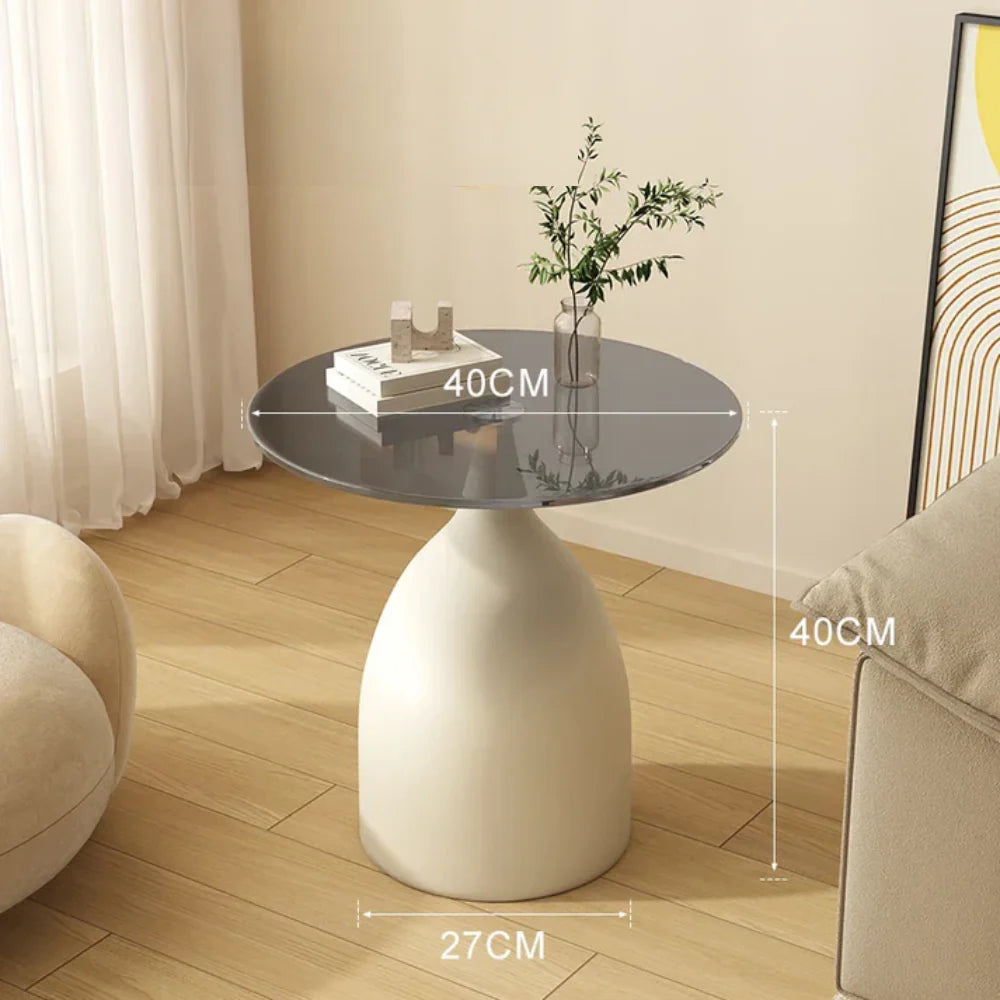 Varellia Modern round Glass Side Table | Minimalist Steel Accent Table | Elegant Coffee & Nightstand Table