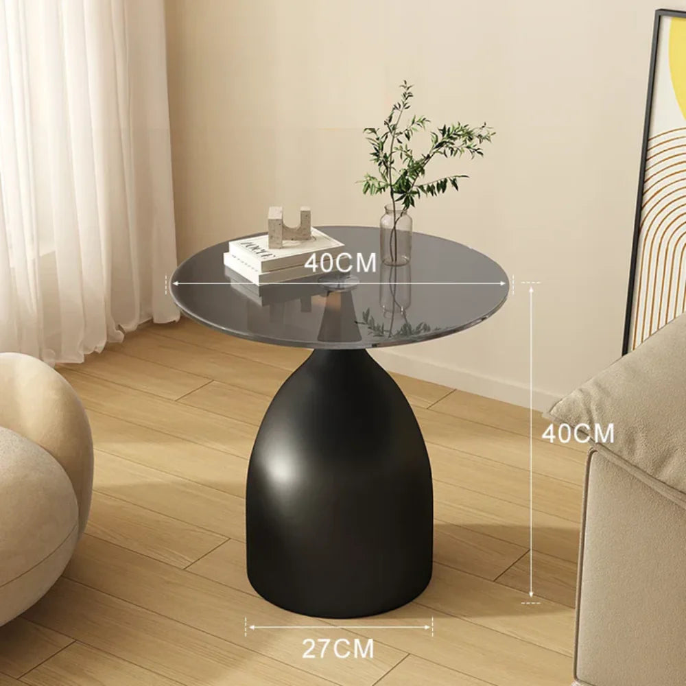 Varellia Modern round Glass Side Table | Minimalist Steel Accent Table | Elegant Coffee & Nightstand Table