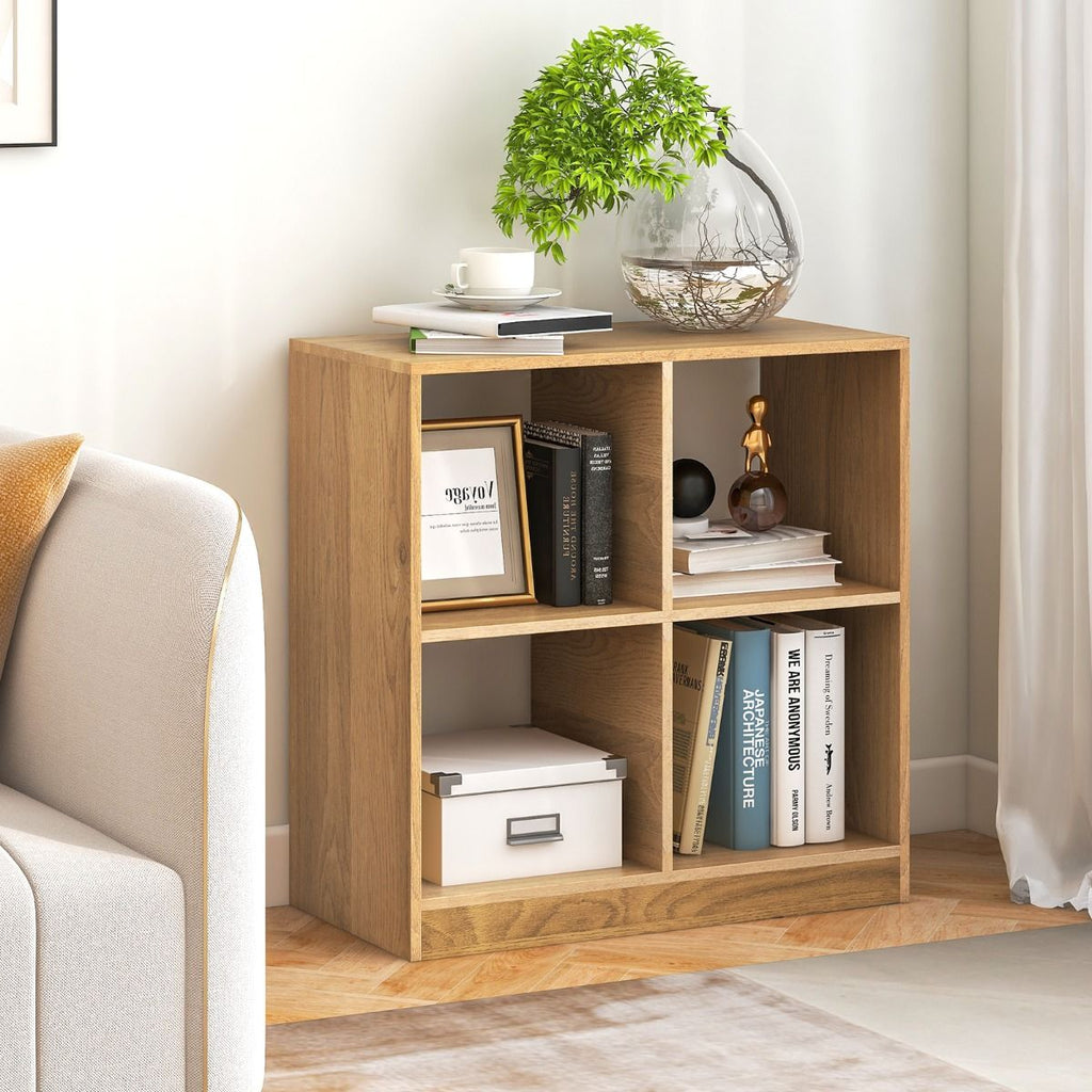 Bibliothèque Étagère Rangement À 3 Niveaux Avec 4 Compartiments Ouverts Meuble Cube De Rangement En Bois 73 X 33 X 73Cm Noir/Blanc/Naturel