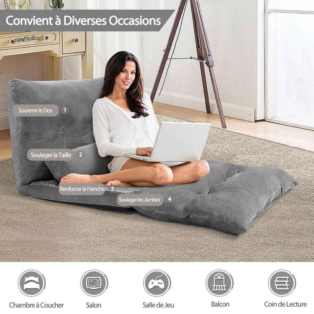 Canapé Convertible 2 Places Réglables À 6 Positions 90-180° Avec 2 Oreillers En Velours Côtelé Pour Salon Chambre Beige/Bleu/Café/Gris