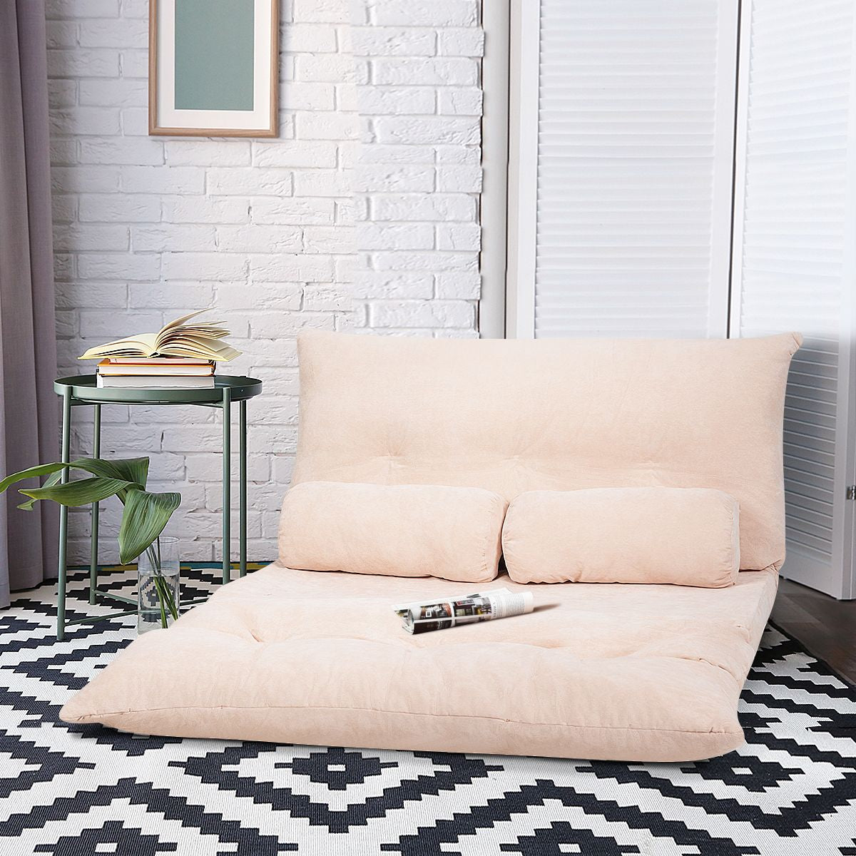 Canapé Convertible 2 Places Réglables À 6 Positions 90-180° Avec 2 Oreillers En Velours Côtelé Pour Salon Chambre Beige/Bleu/Café/Gris