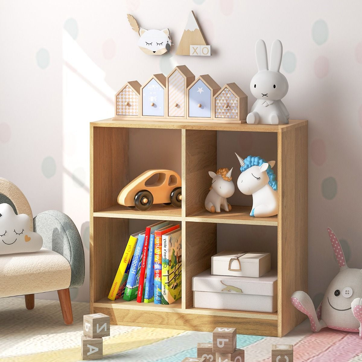 Bibliothèque Étagère Rangement À 3 Niveaux Avec 4 Compartiments Ouverts Meuble Cube De Rangement En Bois 73 X 33 X 73Cm Noir/Blanc/Naturel