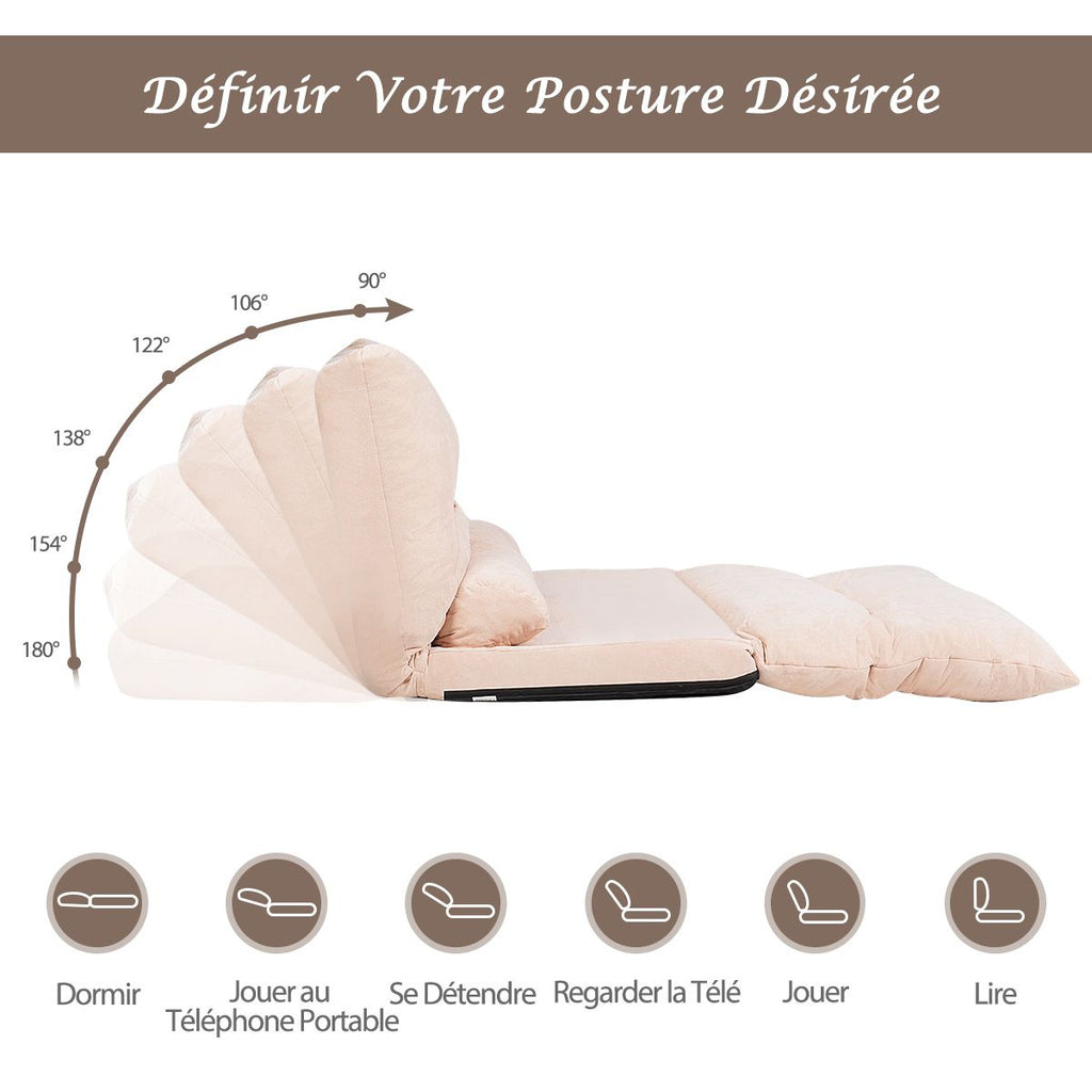 Canapé Convertible 2 Places Réglables À 6 Positions 90-180° Avec 2 Oreillers En Velours Côtelé Pour Salon Chambre Beige/Bleu/Café/Gris