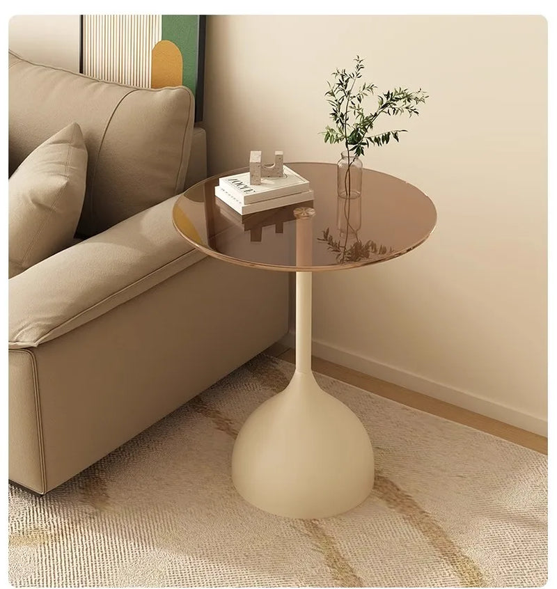 Varellia Modern round Glass Side Table | Minimalist Steel Accent Table | Elegant Coffee & Nightstand Table
