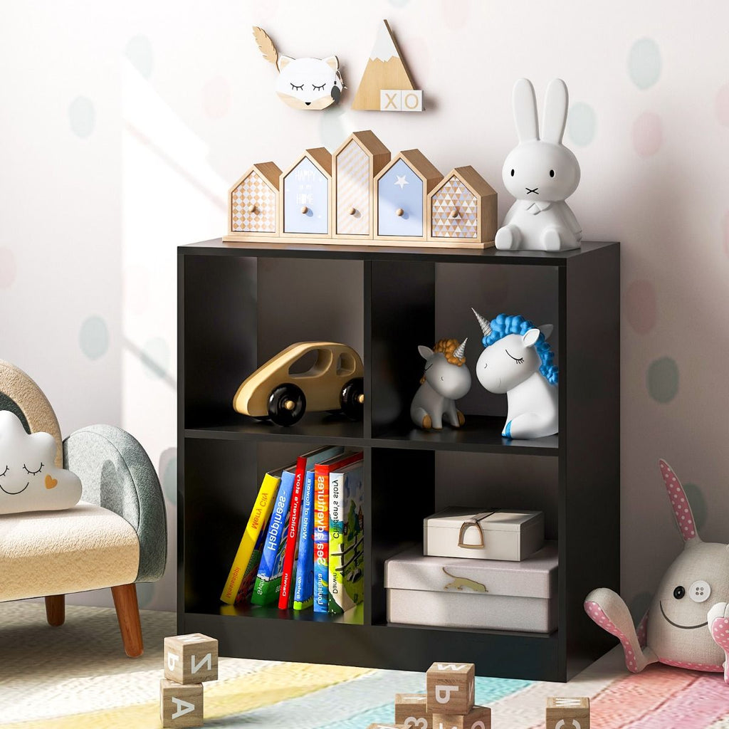 Bibliothèque Étagère Rangement À 3 Niveaux Avec 4 Compartiments Ouverts Meuble Cube De Rangement En Bois 73 X 33 X 73Cm Noir/Blanc/Naturel