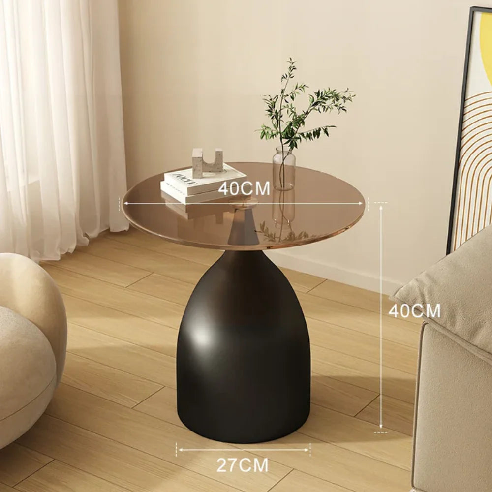 Varellia Modern round Glass Side Table | Minimalist Steel Accent Table | Elegant Coffee & Nightstand Table