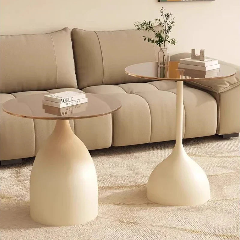 Varellia Modern round Glass Side Table | Minimalist Steel Accent Table | Elegant Coffee & Nightstand Table