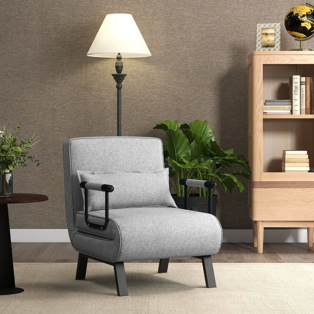 Fauteuil Convertible À Lit 1 Place Fauteuil De Salon 4-En-1 Dossier Réglable En 6 Positions Avec Oreiller 7 Couleurs Au Choix