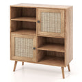 Buffet Cuisine Meuble De Rangement Avec 2 Placards 4 Compartiments Porte Cannage Pieds En Bois Massif 80 X 29,5 X 97 Cm