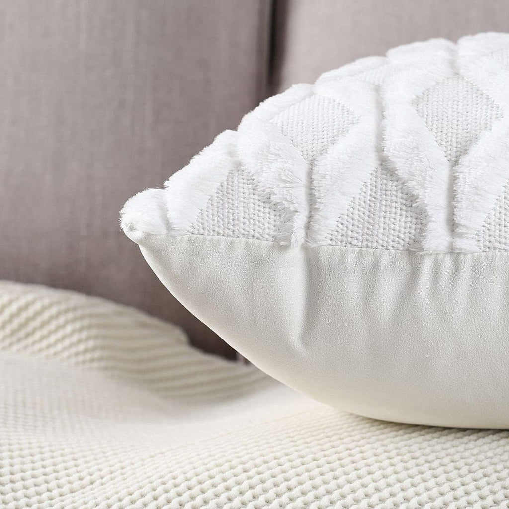 Lot De 2 Doux Peluche Laine Courte Velours Décoratif Housses De Coussin Luxe Style Pour Canapé Chambre Blanc 40 X 40 Cm
