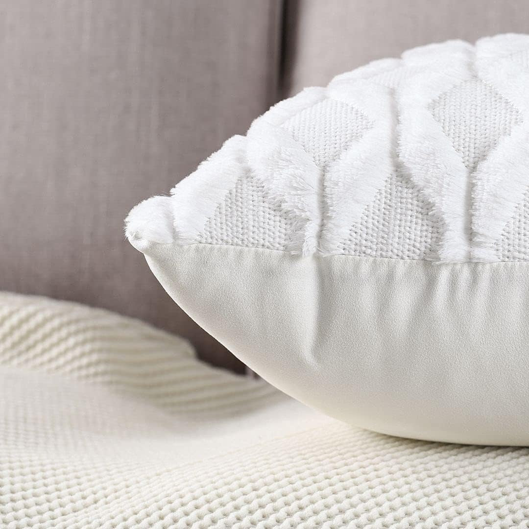 Lot De 2 Doux Peluche Laine Courte Velours Décoratif Housses De Coussin Luxe Style Pour Canapé Chambre Blanc 40 X 40 Cm