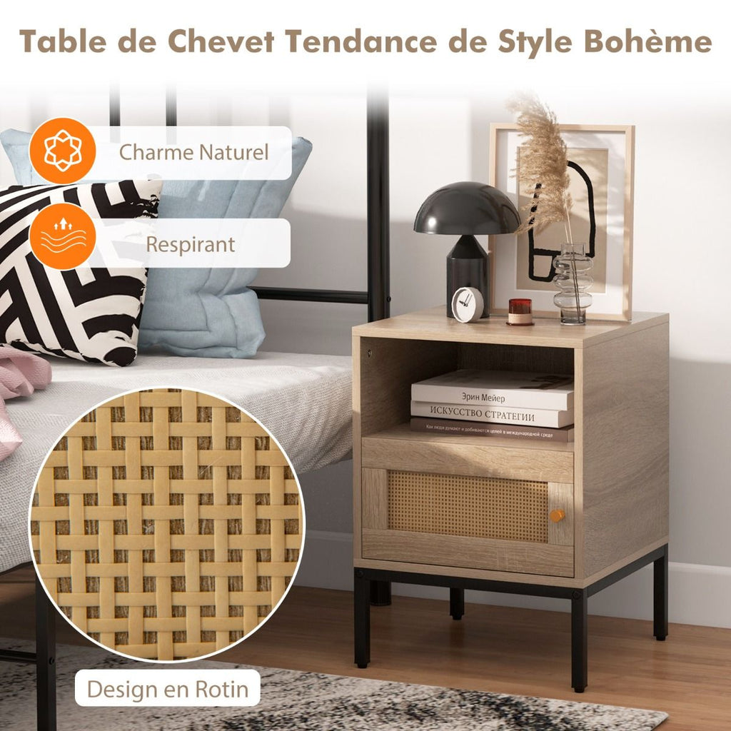 Table de Chevet Rotin — Pieds Métal